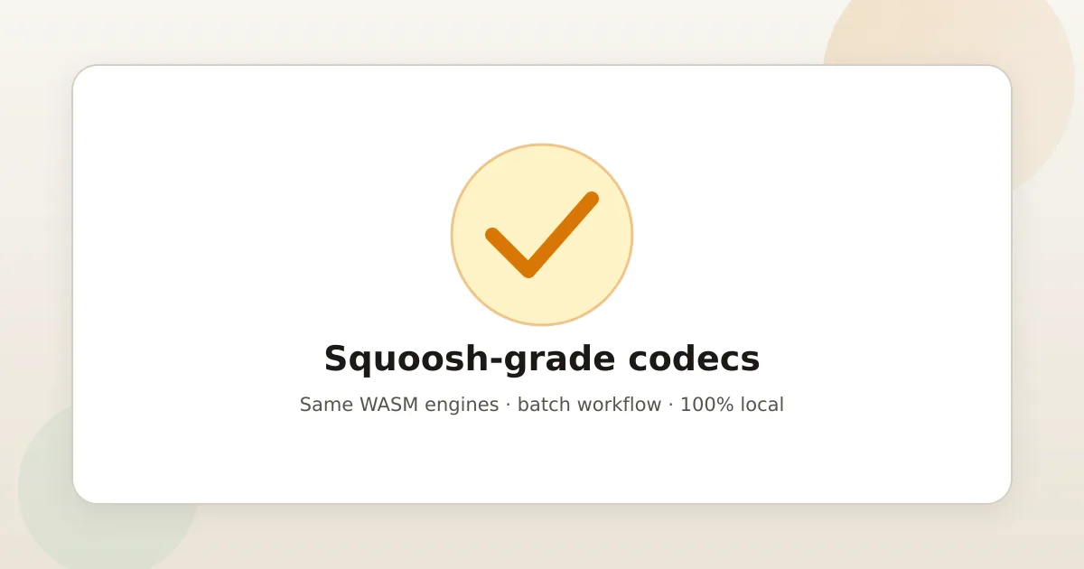 Illustration comparing Asset Melt as a Squoosh alternative with local WASM codecs